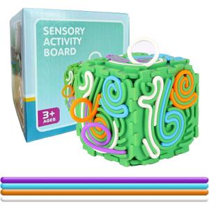 Sensory Activity Board, Six-Sided Silicone Sensory Fidget Toy with 20 Strings for Autism, Stress Relief, Calming, Focus & ADHD,Great for 3+ Year Old, Stuffers Gifts for Teen Girl