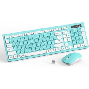 RECCAZR Wireless Keyboard and Mouse Combo, Full-Sized Keyboard and Adjustable DPI Mouse, 2.4GHz USB Receiver, Wireless for PC, Windows, Desktop, Laptop (Blue)