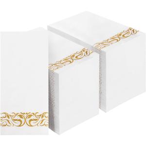 200 Pack Disposable Paper Napkins, 3-Ply Dinner Napkins with Gold Trim for Guests, Bathroom Paper Hand Towels Soft and Absorbent, Perfect for Kitchen, Dinner, Party, Wedding or Event (200, Gold)
