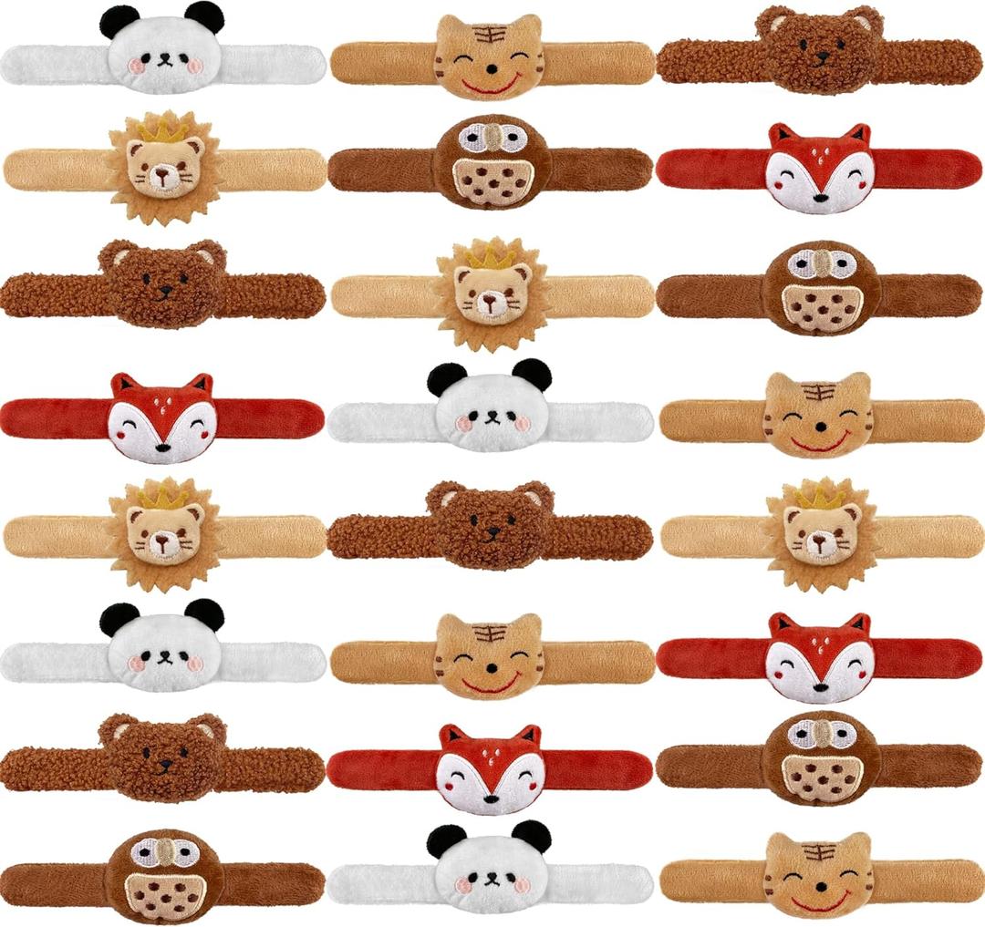 24 PCS Stuffed Animal Slap Bracelets Plush Animal Slap Bracelets Cute Wrist Slap Band Toy Wrist Animals Wrist Pets Slap Bracelet Wrist Toy for Boys Girls Easter Birthday Gifts Party Favors 6 Styles