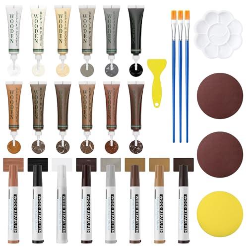 Oriflame Wood Furniture Repair Kit: 12-Color Filler and 8-Color Markers - Wood Touch Up for Scratches/Cracks/Holes/Stains in Floors/Table/Cabinets(Hardwood/Laminate)