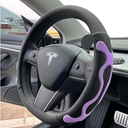 PINCTROT Comfy Grip Steering Wheel Cover for Tesla Model Y/3 2016-2025 2026 Standard/Highland/Juniper, D Shaped 14 Inch Small Sized, Flat Bottom with 3D Honeycomb Anti-Slip Design (Comfy Grip Black and Purple)