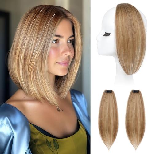 REECHO Clip in Hair Volumizer, 2PCS 12 inch Short Thick Clip in Hairpieces Adding Extra Volume Hair Extensions for Women (Golden Brown with Highlights)