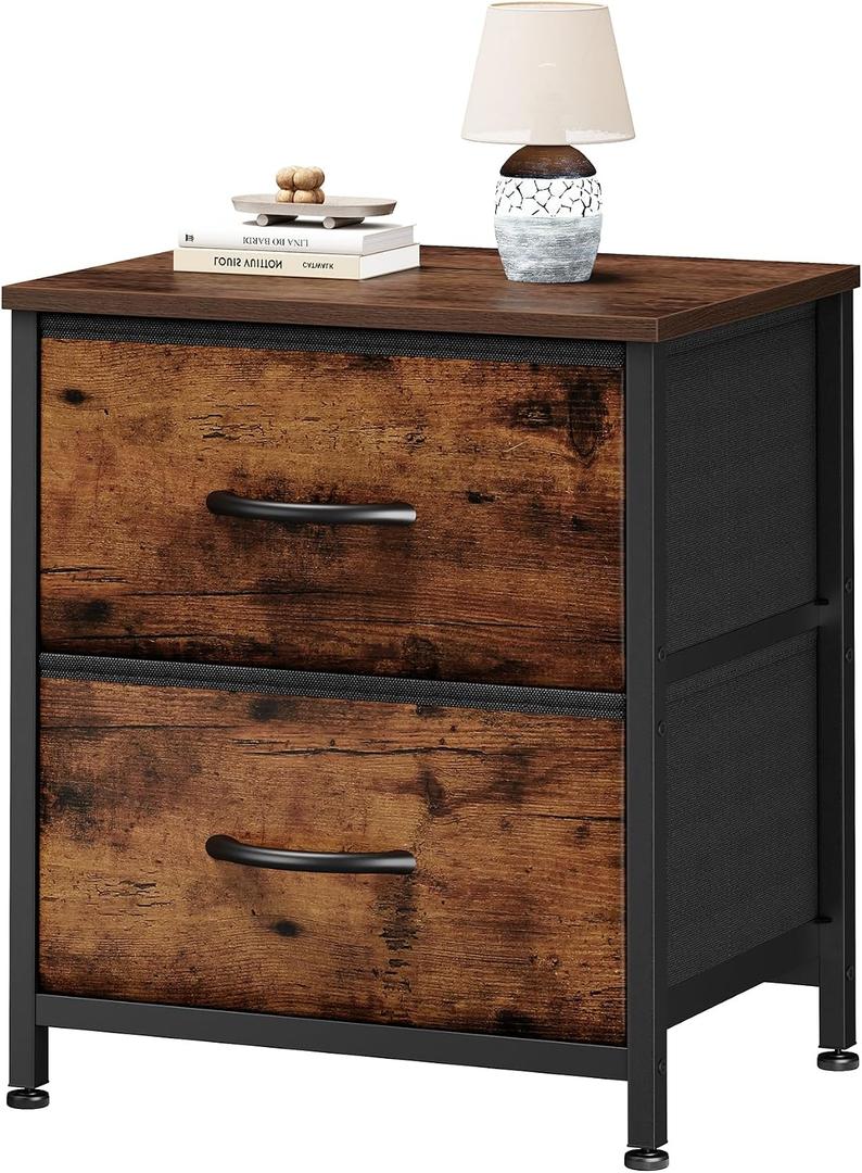 Sweetcrispy Nightstand with 2 Storage Drawers, 20" Height Small Bed Side Furniture End Table, Wooden Top Fabric Cabinet Kids Night Stand Mini Dresser for Bedroom, Closet, Entryway, Dorm, 11.8"D x 18"W x 20"H , 1 Pack