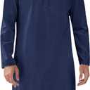Runcati Mens Kaftan Thobe Textured Henley Shirt Long Sleeve Robe Casual Muslim Gown Shirt (Blue) M