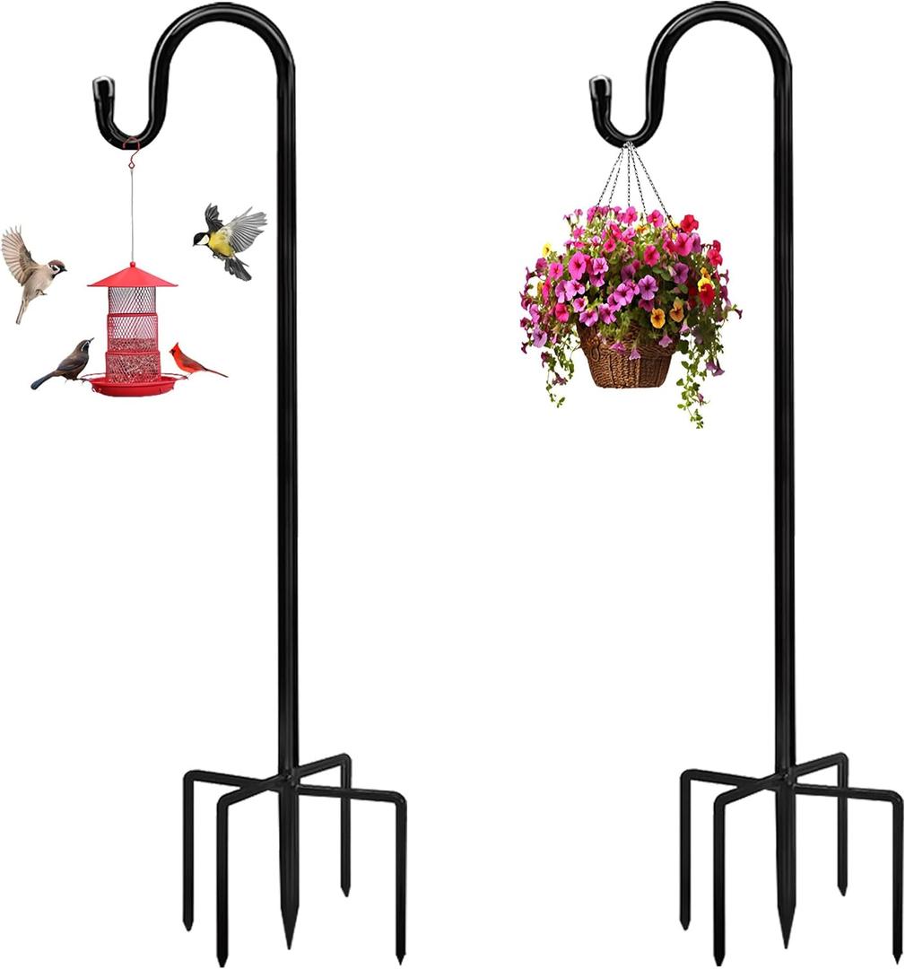 Bird Feeders Pole,Shepherds Hooks for Outdoor 2 Pack 48 Inch Bird Feeders for Outdoors with 5 Prongs Base Hanging Planters for Outdoor