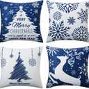 Christmas Pillow Covers 20X20 Set of 4 Navy Blue white Christmas Decorations Merry Christmas Snowflake Throw Pillow Covers Deer Xmas Tree Winter Holiday Farmhouse Decor Cushion Case for Sofa Couch