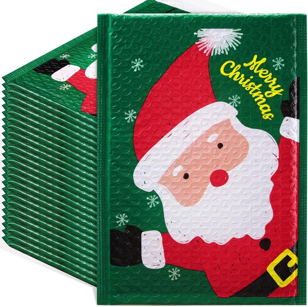 Watersay Christmas Poly Bubble Mailers 7 x 10 Inch Christmas Padded Envelopes Self Adhesive Retailer Holiday Shipping Bags for School Family Large Xmas Gift(40 Pcs, Santa Claus)