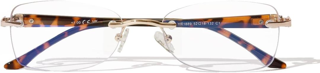 Rimless Reading Glasses for Women, Rectangle Blue Light Blocking Readers With Tinted Edge (Tortoise)