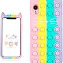 Boaretiu for iPhone XR Case 6.1 Inch - Soft Silicone Cartoon Design Women Cute Cover Fashion Funny Kawaii Skin Animal Shiny Cases, Coloured Cat 2PCS