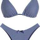 Seamoly Women‘s Bikini Sets Two Piece Swimsuit Textured Halter Triangle Thong Bikini Set, S Blue