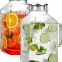 2 Pack 1 Gallon thickened Square Glass Pitcher with Lid, Classic Stripes Water Pitchers for Fridge, Borosilicate Glass Carafe for Hot/Cold Brew Drink, Extra Large Jug with Handle for Iced Tea, Coffee