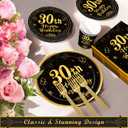 120Pcs 30th Birthday Party Supplies Plates Napkins Cups Forks Tableware Set Gold Black Happy 30th Birthday Themed Disposable Tableware Decoration Serves 24 Guests for Men Women 30 Years Old