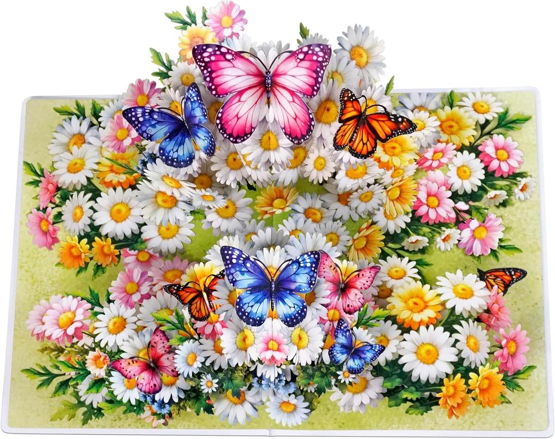 CUTPOPUP Mothers Day Pop Up Card for Mom, 3D Daisy Butterflies Greeting Card, Birthday Card for Mom, Wife, Grandma, Daughter, Floral Card for Women