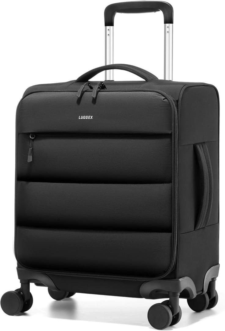 LUGGEX 18x14x8 Underseat Carry On Luggage with Spinner Wheels, UDS Softside Lightweight Suitcase for 2-Day Travel(UX-Pro, Black, 18x14x8)
