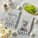 Artoid Mode Buffalo Plaid Bunny Rabbit Flowers Hello Spring Easter Kitchen Towels Dish Towels, 18x26 Inch Seasonal Decoration Hand Towels Set of 2