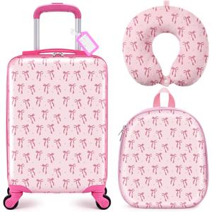 Sanwuta Luggage Sets, 4 Pack, Hardside Suitcases 16 Inch Pink Bow