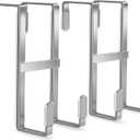 FYY 2 Packs Over The Door Hooks, Double Sided Door Hanger Hook - Heavy Duty No Drill Wall Hooks for Hanging Coats, Towels, Bags, Kitchen Closet Fits Most Doors Up to 1-7/8" Thickness (5.12"L, Silver)