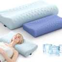 Memory Foam Contour Pillow - Cooling Cervical Neck Pillow for Sleeping - Patented Ergonomic 2 Heights Design Contour Pillow for Side Back Stomach Sleepers (Light Blue) (Standard Size/ Blue)