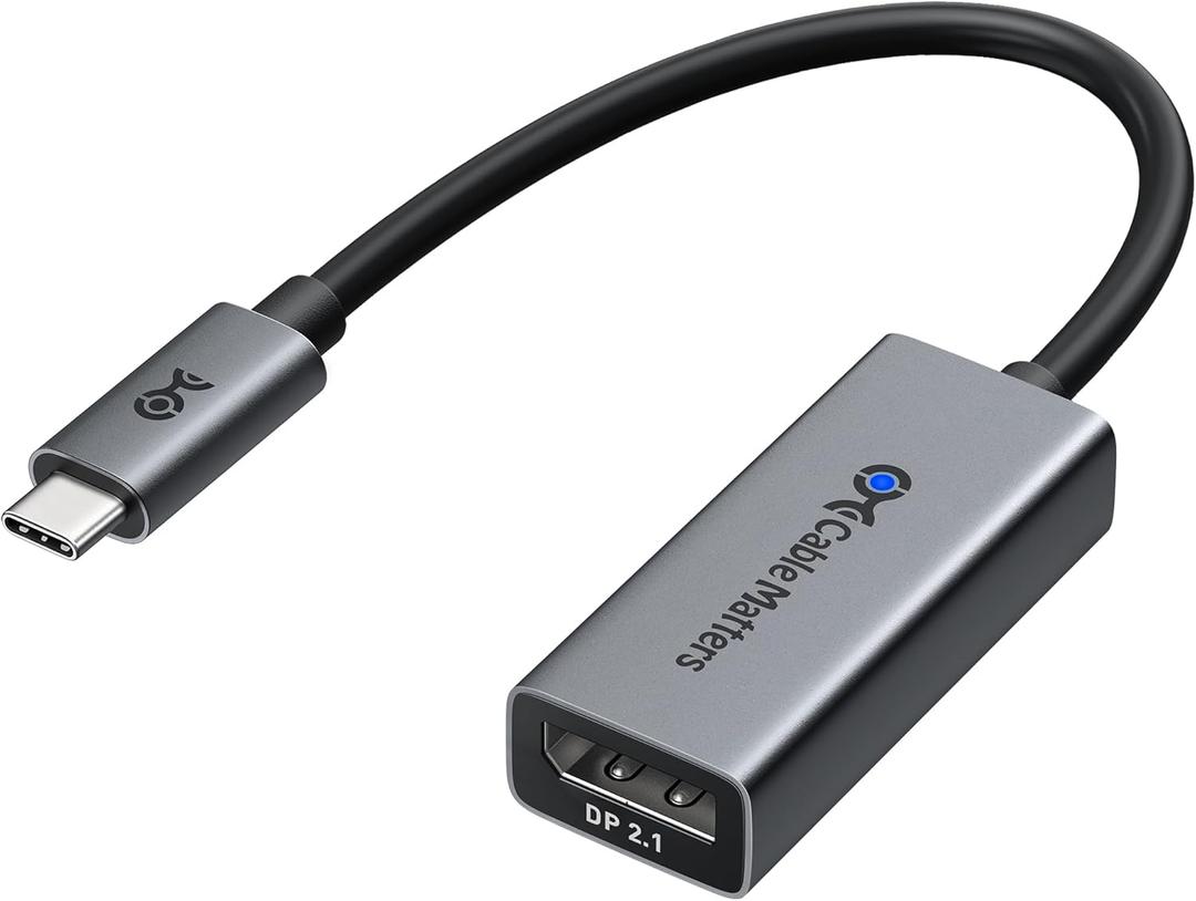 Cable Matters 80Gbps Unidirectional USB C to DisplayPort 2.1 Adapter, [16K@60Hz, 8K@240Hz, 4K@960Hz and HDR], Thunderbolt 5/4, USB4 Compatible with VR Headset, MacBook, iPad Pro, XPS, Surface Pro