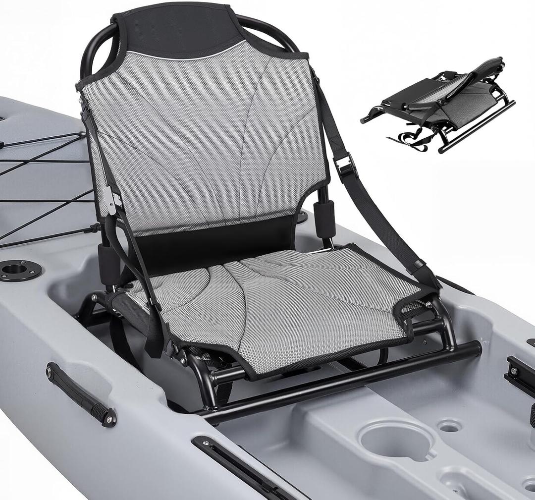 VEVOR Kayak Seat, 1 Pack 1.3" Raised Height, Universal Foldable Canoe Seat with Adjustable Back Support, Adjustable Straps, and Aluminum Alloy Frame for Sit-on-Top/Fishing/Inflatable Kayaks & Canoes