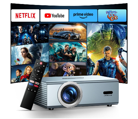Compatible with Netflix Movie Projector with WiFi6 and Bluetooth5.3, Built-in App Store, Dolby Audio & Electric Focus & Auto Keystone, 4K Support High Brightness Outdoor Projectors, 1080 (Sliver Grey)
