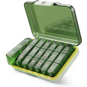 Weekly Pill Organizer 3X a Day, Detachable 7 Day Pill Box 3 Times a Day with Moisture-Proof Design, Portable Light-Proof Daily Pill Case for Pills,Vitamin,Fish Oil and Supplements(Green)