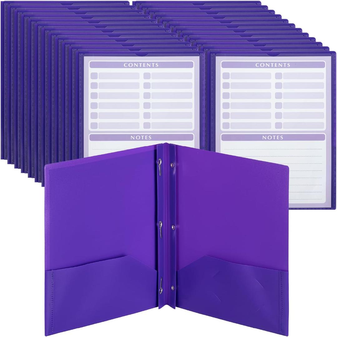 Mr. Pen- Plastic Folders with Pockets and Prongs, 24 Pack, Letter Size, Purple, Flexible Plastic Folders with Prongs, Clear Front Pocket and Card Slot