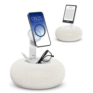 Viozon Phone Holder for Bed, Magnetic Pillow Stand, Compatible with 4-7" Phone/Kindle with Small Storage, Removable Suction Base for Stability, Idea for Kindle Reading and Video Watching On Bed,White