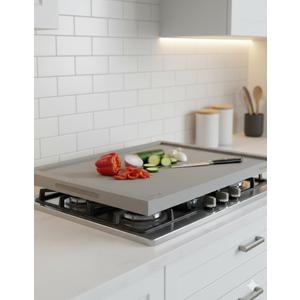 Riveira 30x22 Bamboo Grey Stove Top Covers for Electric Stove & Gas Stove Top Covers for Gas Burners – Large Gas Stove Cover with Handle & Juice Groove – Rustic Stove Covers for Gas Stove Top