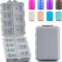 NEW Foldable & Double Protection Portable Weekly Pill Organizer 2 Times A Day with Etched Labels, AM PM 7 Day Week Medicine Box, Daily Travel Pill Case Holder Dispenser for Vitamin, Supplement - Grey