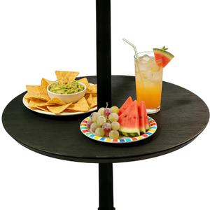 Outdoor Adjustable Umbrella Table Tray, 20 Round Outdoor Umbrella Table with Hole, Portable Patio Beach Umbrella Table Tray Fit 1.5" Umbrella Pole for Poolside, Backyard, Garden, Black