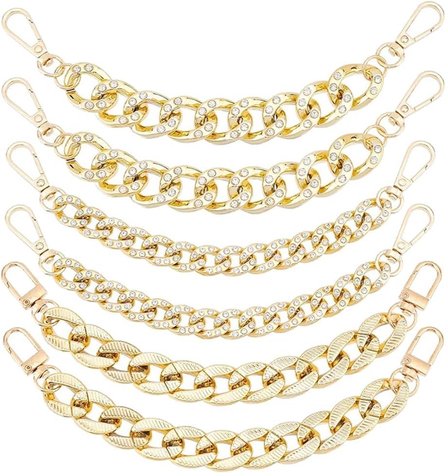 PH PandaHall 6pcs Shoe Charms Chains, 3 Styles Gold Shoe Charms DIY Hanging Shoe Chains with Snap Clasps for Man Women Adults Clog Sandals Casual Shoes Accessories