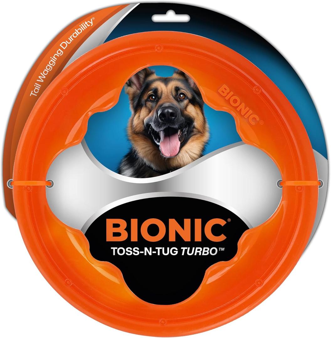 BIONIC Toss-N-Tug Turbo Dog Toy - High-Visibility Ultimate Three-in-One Dog Toy, Lightweight Design for Light Chewers