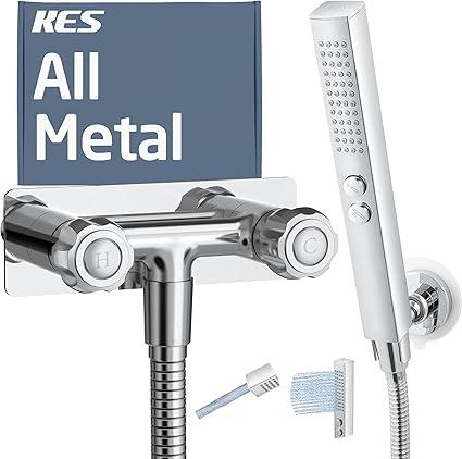 KES All Metal RV Shower Faucet with Hose and 2Function Showerhead, No Leak Camper Shower Faucet Replacement, SUS 304 Handheld Holder Included, for Camper, Travel Trailer, Motorhome, Chrome, XG6105A-CH