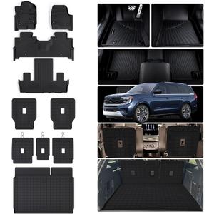 Floor Mats for 2025 Ford Expedition 7 Seats 2nd Row Bucket Seats (Not for Max) & Trunk Mat & Backrest Mat,TPE All Weather Protection 2nd & 3rd Row Covering The Backrest Full Set Accessories