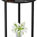 Small Round Side Table, Black Round End Table with Storage, 2-Tier Modern Accent/Bedside Table for Living Room, Bedroom-Black (1PC)