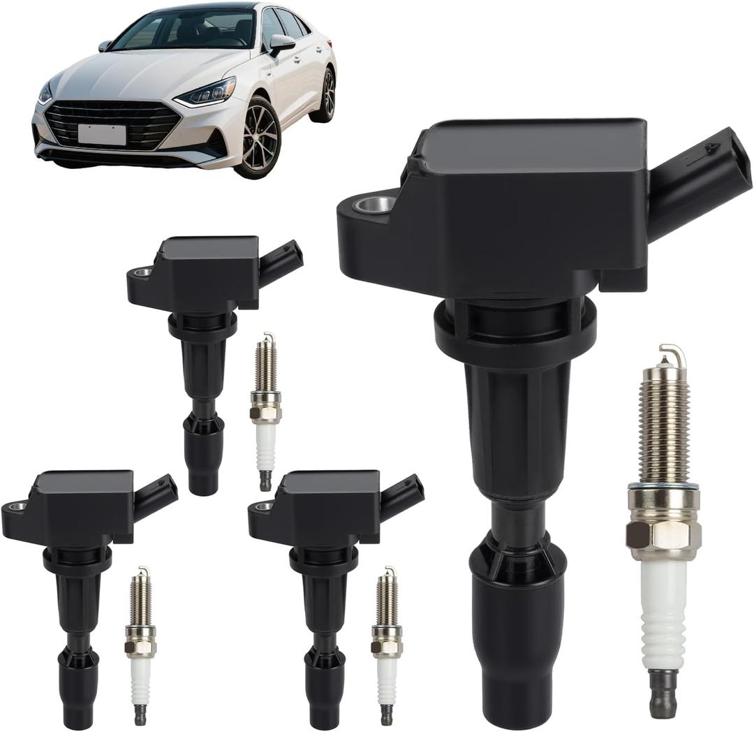 Ignition Coil Pack & Iridium Spark Plug Set Compatible with Hyundai Sonata 2015-2019, Santa Fe 2017-2020, Tucson 2016-2021, Kia Optima 2016-2020, Sorento 2.0L 2.4L, UF764 & 93175 Replacement