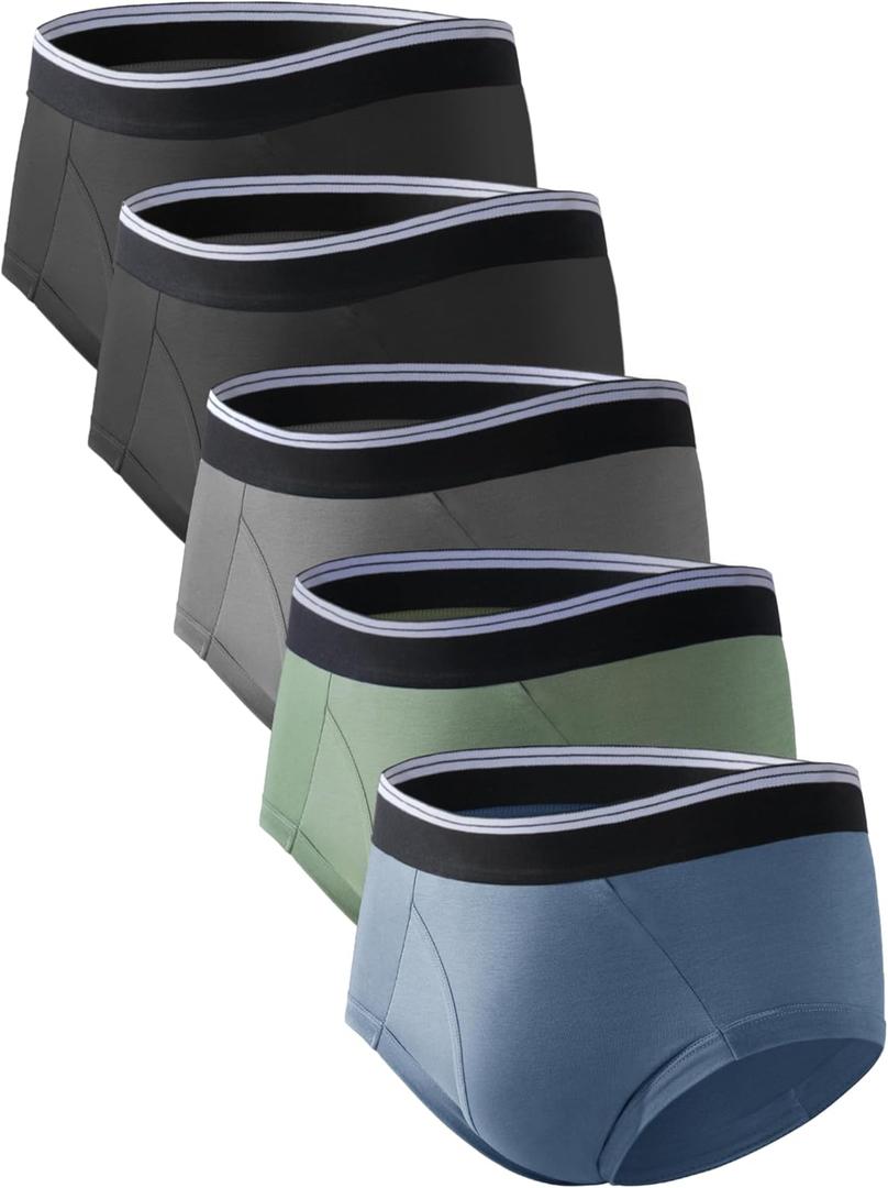 Leak Proof Underwear for Men Washable Soft Incontinence Briefs with Front Fly for Light Bladder Leaks 5 Pack (X-Large, 2 Black/Dark Grey/Green/Blue)