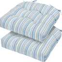 FUNHOME Set of 2 Outdoor Chair Cushions Waterproof Tufted Seat Cushions for Patio Furniture 19 x 19 x 5 Inch Patio Cushion for Rocking, Camping, Kitchen Chairs-Blue Stripe