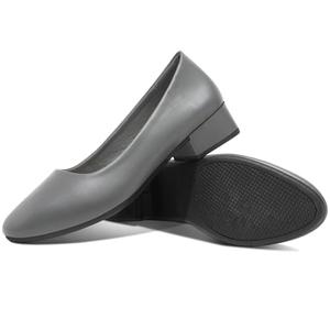 Jeekopeg Low Chunky Pumps Women's Round Toe Heels PU Leather Chunky Pumps Shoes Classic Closed Toe Pumps Low Heel Dress Shoes for Woman(Grey,US10)