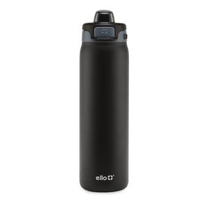 Ello Pop & Fill 22oz Stainless Steel Water Bottle with Quick Fill Technology, Double Walled and Vacuum Insulated Metal, Leak Proof Locking Lid, Sip and Chug, Reusable, BPA Free, Tonal Black