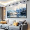 Large Wall Decor for Living Room Stretched and Framed Canvas Wall Art for Office Wall Decoration for Bedroom The Blue Lake Painting Abstract Watercolour Picture Home Decor Ready to Hang (48L" x 24W")