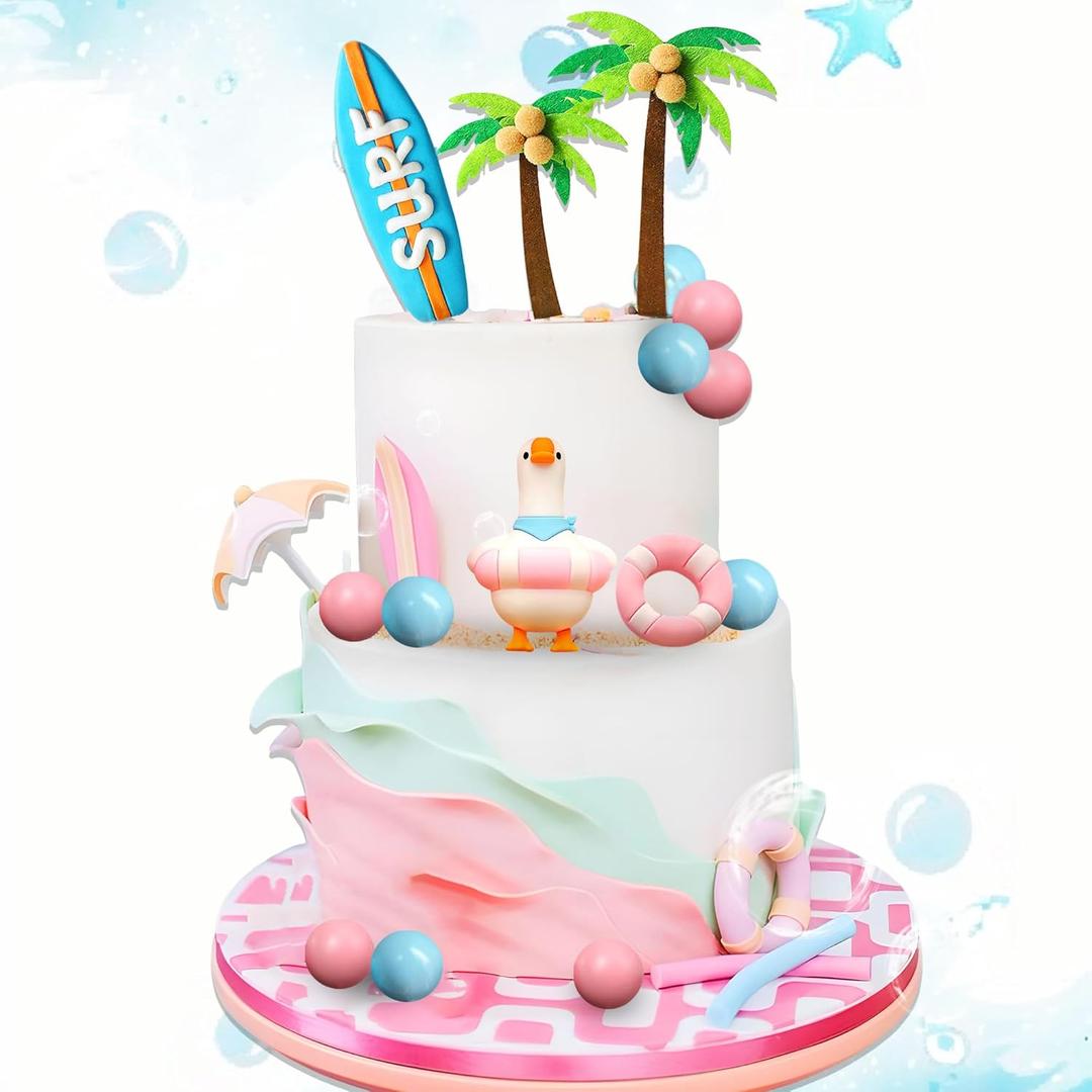 JeVenis Girls Beach Pool Party Cake Decorations Duck Theme Decor Pool Party Cake Decorations Luau Theme Decor (Pink)