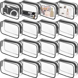 16 Pieces Clear Makeup Bags Bulk, TSA Approved Toiletry Bag for Travel, PVC Waterproof Travel Small Pouches Clear Pouch with Zipper for Men and Women Carry-on Travel Essentials Cosmetic Bags (Black)