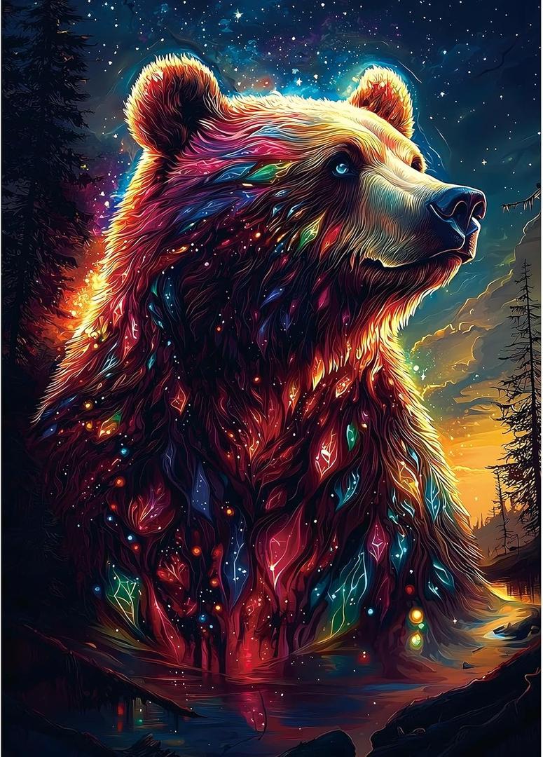 MINIWAN 1000 Piece Puzzles for Adults, Colorful Brown Bear Puzzle for Adults, Hard Challenge Art Jigsaw Puzzles, for Gifts Birthday Party Games Family, 27.5 * 19.7 inch Dust Free Puzzle