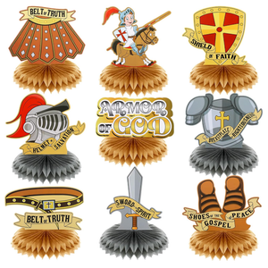Jetec 9 Pcs Armor of God Honeycomb Centerpieces Bible Verse Religious Themed Party Decorations 3D Armor Knight Medieval Table Decor for Table Party Supplies