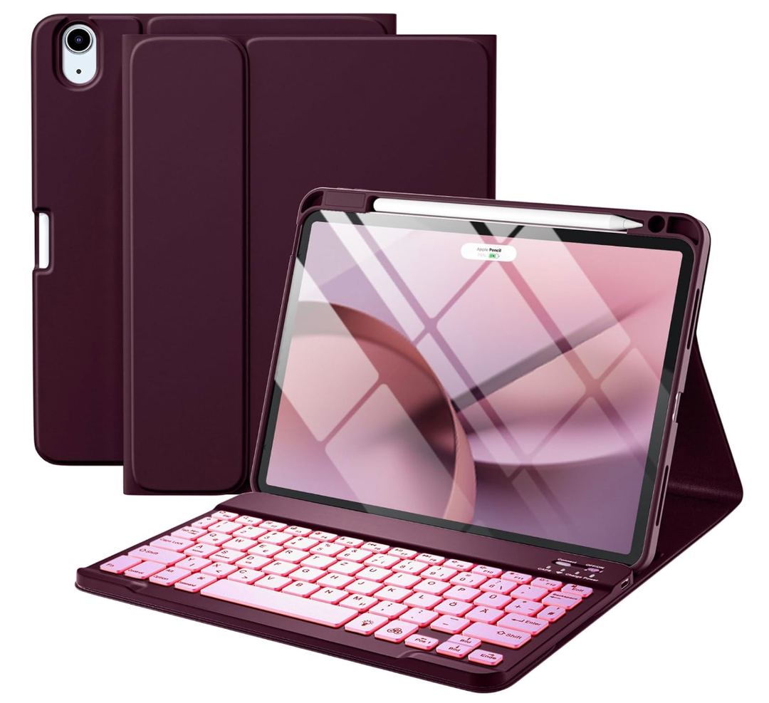Harvopu Compatible for iPad Air 11 Inch/Air 5th 4th Generation Case with Keyboard  Folio Keyboard Cover with Pencil Holder for iPad Air 11inch M4/M3/M2 (2026/2025/2024), Air 5/Air 4 (Mulberry)