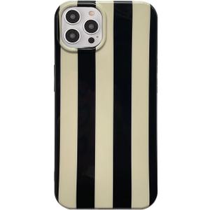 Black White Striped Phone Case Compatible with iPhone 15 Pro Max Stylish Strip Print Chic Retro Aesthetic Full Cameara Protective Slim Fit Glossy Soft Girly Never Faded 15promax 6.7" Cover