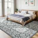 Lessymo Area Rugs 9x12 Living Room- Large Area Rug Machine Washable Area Rug for Bedroom Living Room, Vintage Rugs Boho Floral Medallion, Non-Slip Rubber, Low Pile, Kid & Pet Friendly, Grey White